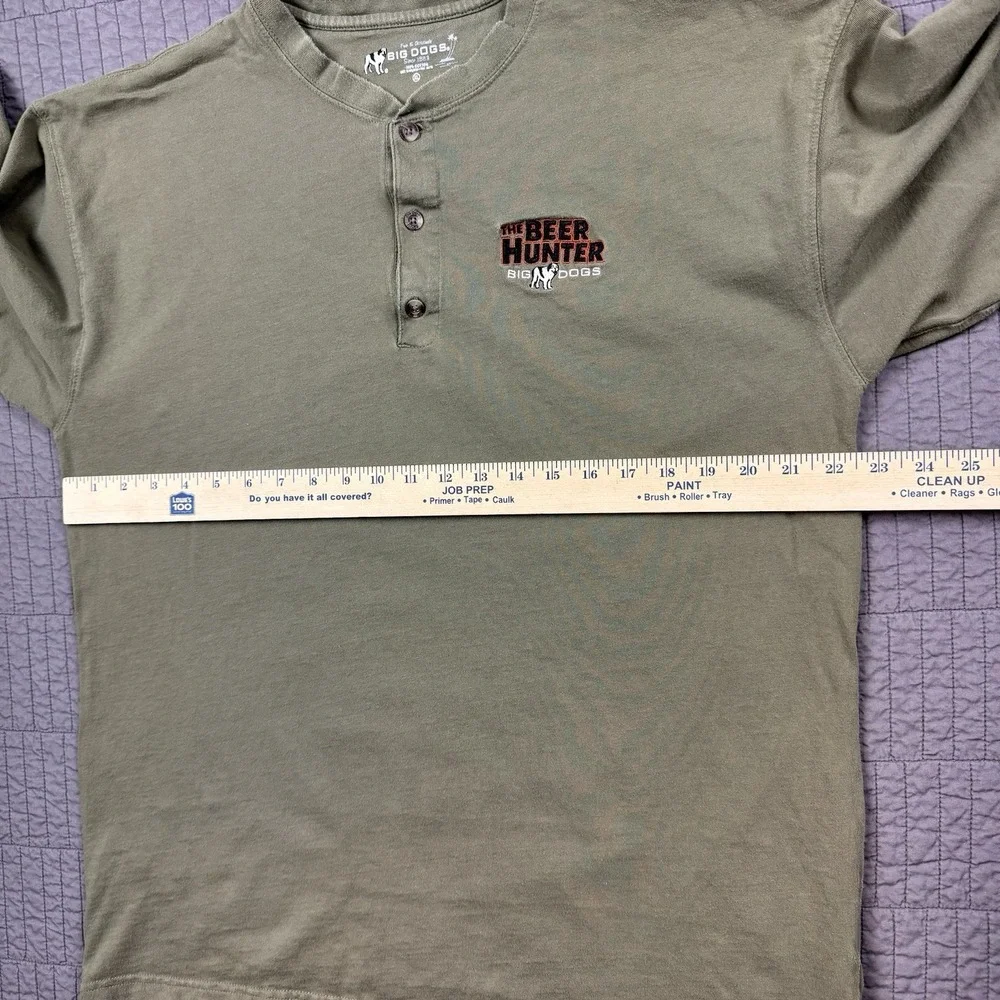 Y2K Big Dogs T Shirt Men XL Green‎ Henley The Beer Hunter Embroidered Logo - Picture 6 of 9